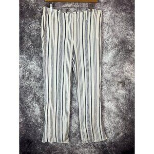 Ann Taylor Loft Linen Pants Womens 6 Blue Stripe Wide Leg Crop Beach Coastal
